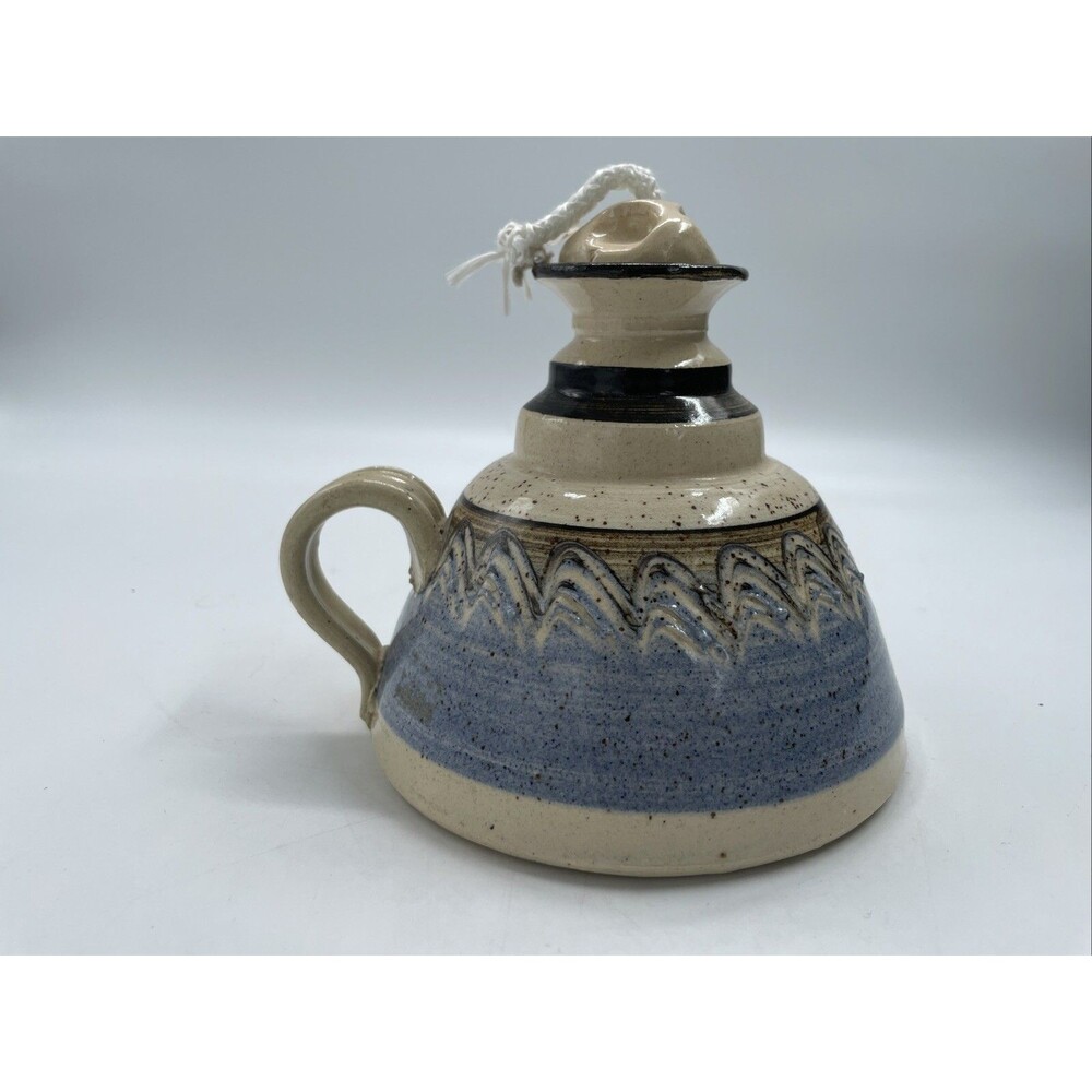 Vtg Studio Art Pottery Oil Lamp Handle Wheat Light Lamp 6”T Hand Crafted 1994
